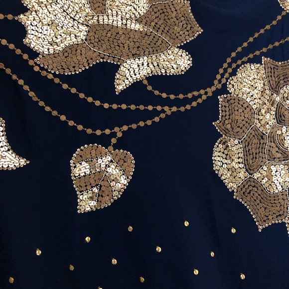 Midnight Blue and Gold sequenced Bollywood Indian Saree - Picture 4 of 7